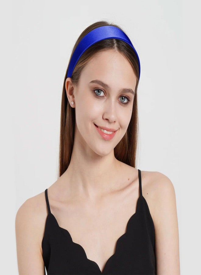 WantGor 1.6 Inch Wide Headbands Silk Satin Plain Headband for Women, Non Slip Solid Hair Bands Hair Accessories Cosplay DIY Holiday Head Band (Royal Blue, Large) - Image 5